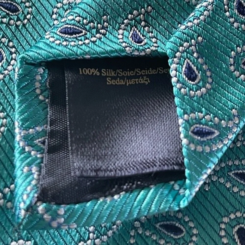 Brooks Brothers  “Tossed Pine“ Beautiful Imported Teal Silk Necktie Made In USA